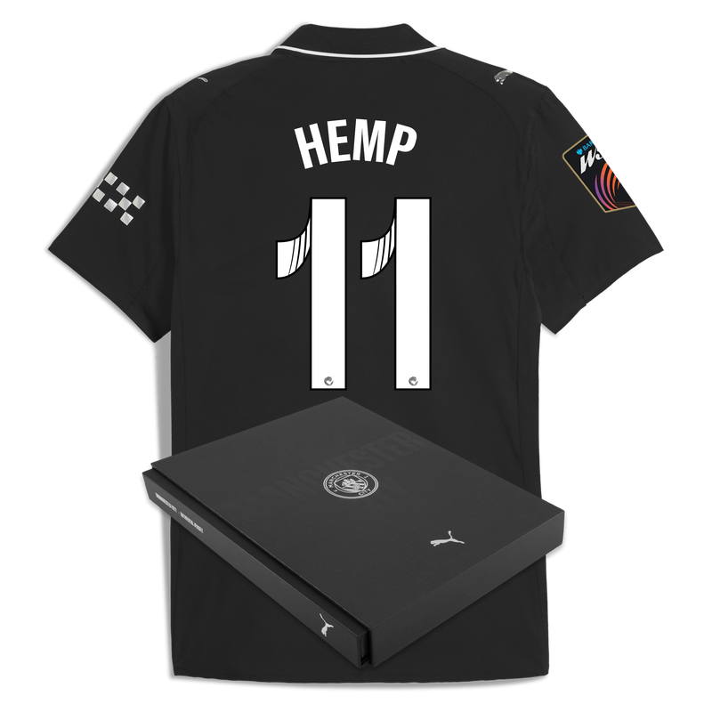 Man City Away Authentic Jersey 2025/26 With HEMP 11 Printing in Gift Box black - Check out all Manchester City t-shirts online